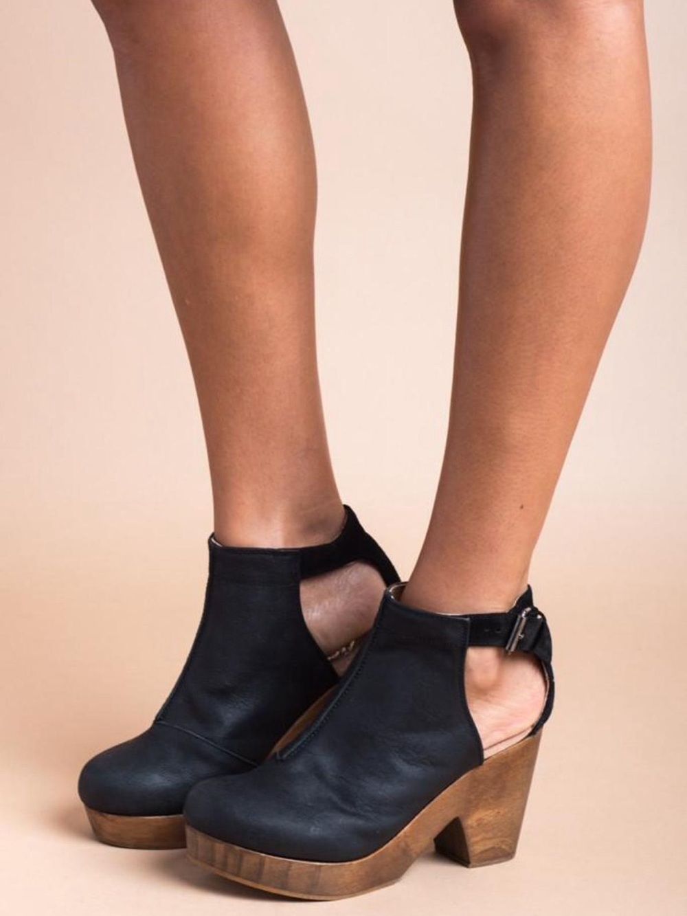 Free People Amber Orchard black leather wooden clogs